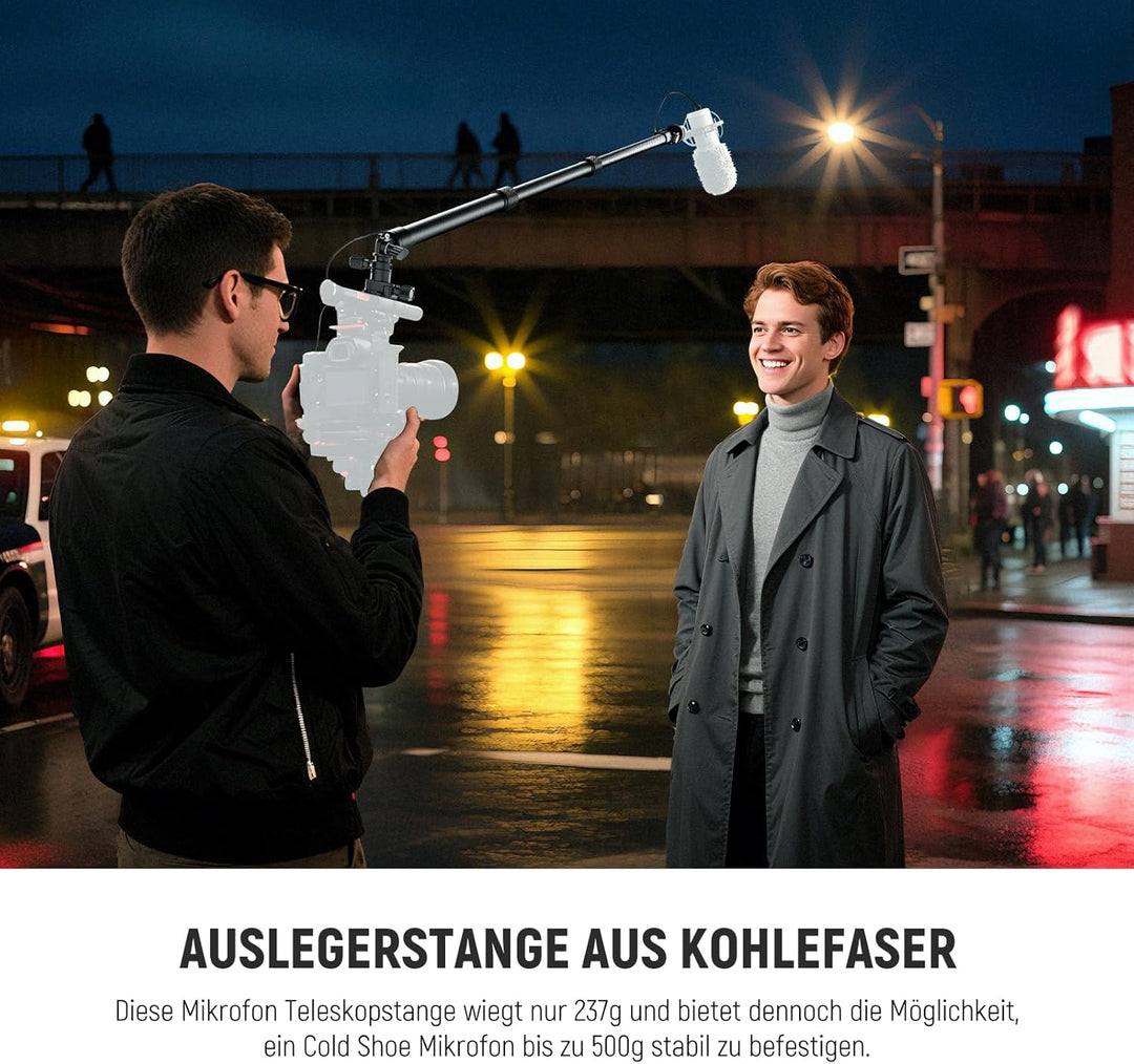 NEEWER Mikrofon Tonangel aus Kohlefaser, 44–92cm ausziehbar Microphone Boompole, Mic Arm mit integri