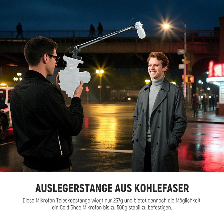 NEEWER Mikrofon Tonangel aus Kohlefaser, 44–92cm ausziehbar Microphone Boompole, Mic Arm mit integri
