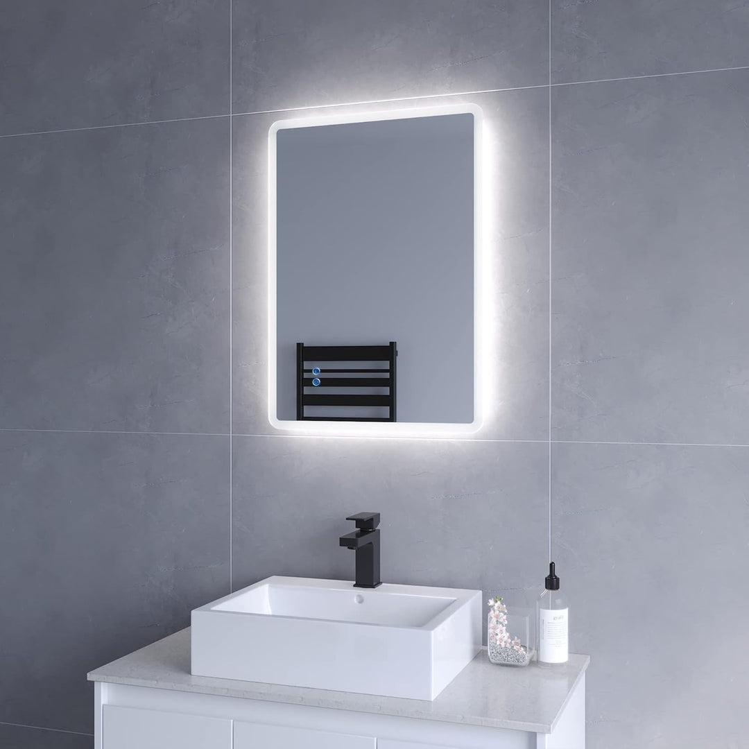 AQUABATOS 70x50 cm Antibeschlag Badspiegel mit LED Beleuchtung hell Badezimmerspiegel Dimmbar Touch