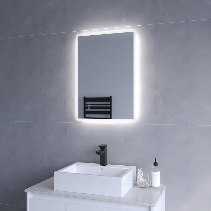 AQUABATOS 70x50 cm Antibeschlag Badspiegel mit LED Beleuchtung hell Badezimmerspiegel Dimmbar Touch