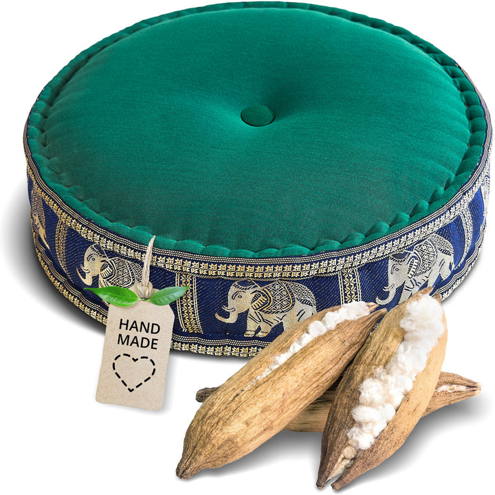 livasia Meditationskissen mit Thaiseide - Ø 45x15cm - Yogakissen mit Kapok, Pouf, Bodenkissen für Yo