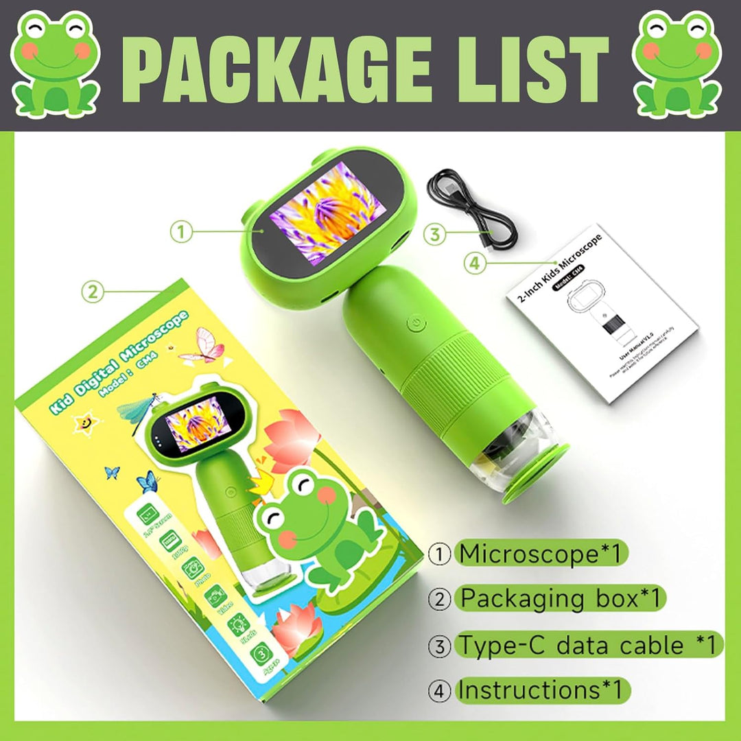 Auveach Mikroskop für Kinder 2,0" IPS-Bildschirm 1000X, Digitales Mikroskop Handheld Mikroskop Tragb