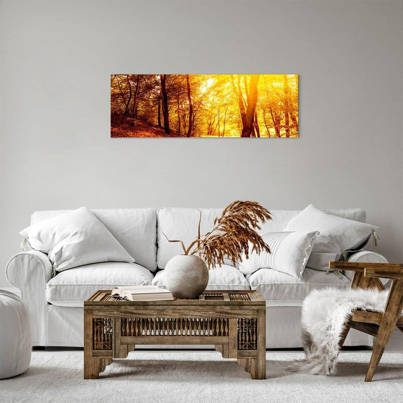 Panorama Bilder auf Leinwand Wald Baum Natur Leinwandbild mit Rahmen 90x30cm Wandbilder Dekoration W