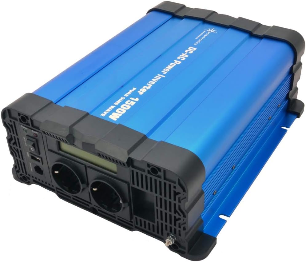 solartronics Spannungswandler FS1500D 24V 1500/3000 Watt Reiner Sinus BLAU m. Display FS Serie LiFeP