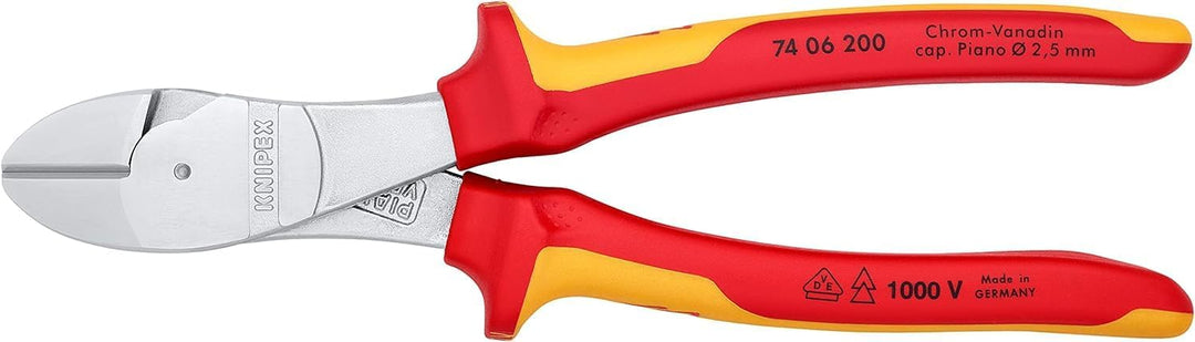 Knipex Kraft-Seitenschneider verchromt, isoliert mit Mehrkomponenten-Hüllen, VDE-geprüft 200 mm (SB-