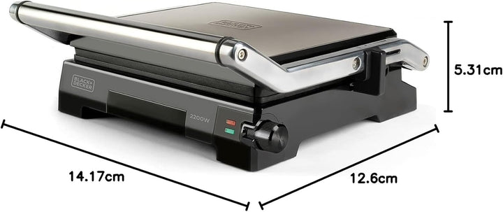 Black+Decker BXGR2200E -2-in-1: glatte Platten und Grill, Zubreiten von Fleisch, Fisch, Gemüse, 180º