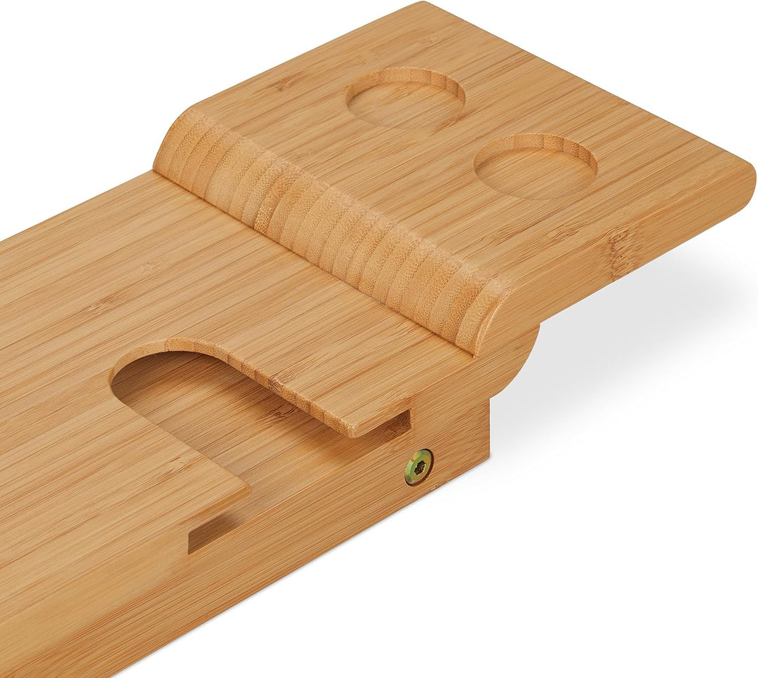 Relaxdays Badewannenablage Bambus, 70cm breit, Badetablett für Glas, Handy, Tablet, Badewannenbrett