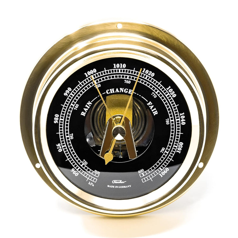Fischer 1508B-45.6 – maritimes Innenbarometer – 125 mm Druckmesser, Ziffernblatt schwarz, Messing-Ge