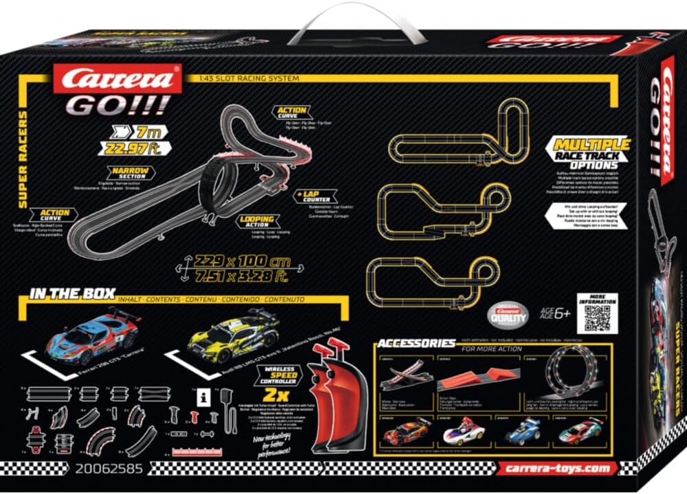 Carrera GO!!! Rennbahn Autorennbahn Super Racers Wireless Set | Grundpackung 62585 | 2 Slotcars inkl