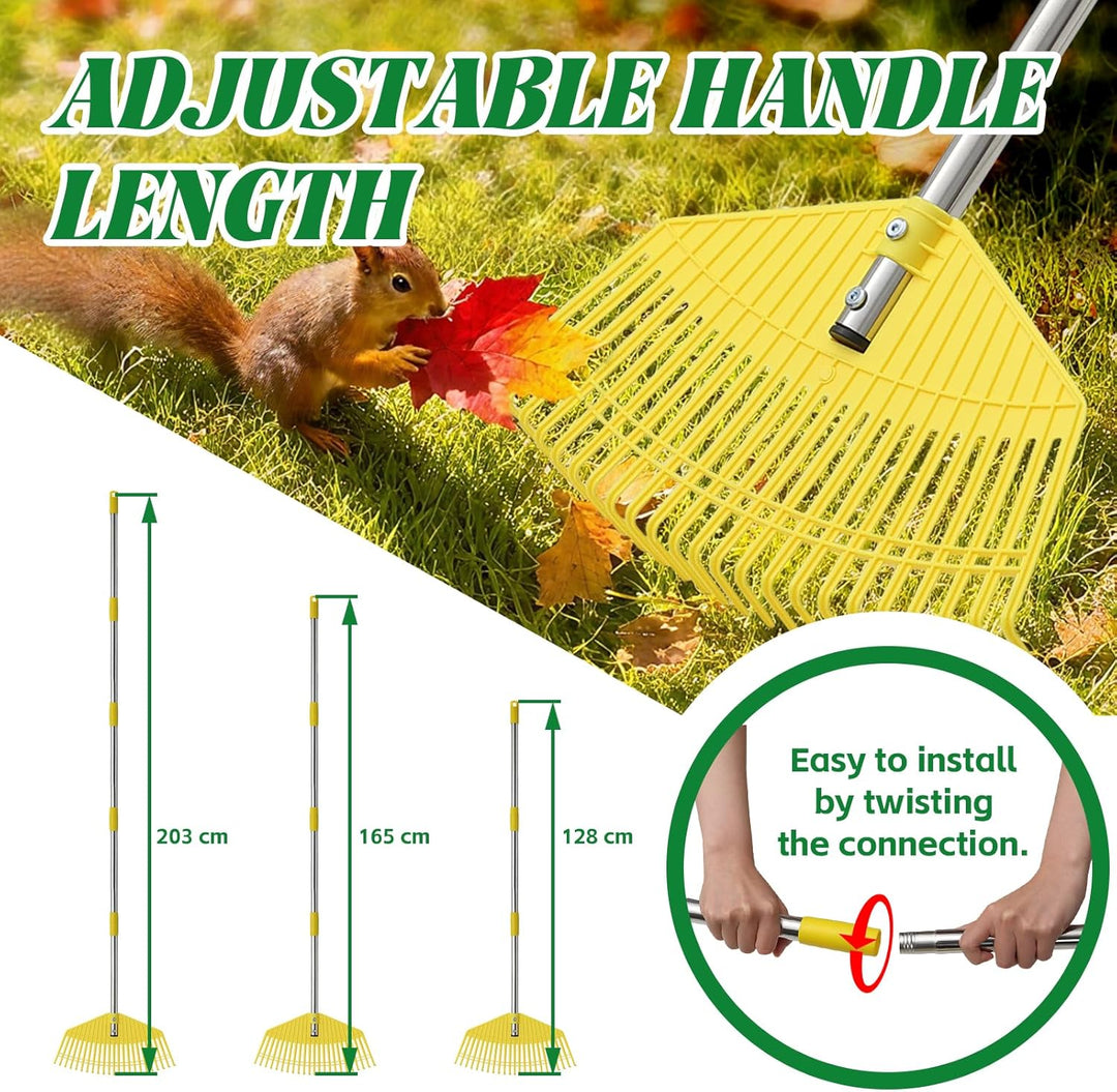 Gartenrechen, extrabreiter Laubrechen 42 cm, müheloses Aufräumen, 23 Flexible Zinken für rasenschone