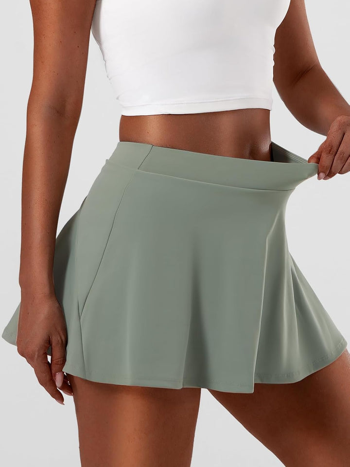 Tennisrock Damen mit Innenhose und Taschen – Hohe Taille Skort Damen Plissierter Sportrock Minirock