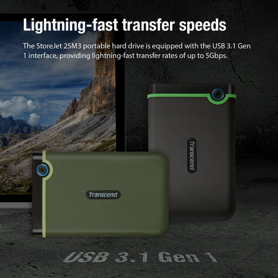 Transcend 2TB USB 3.1 Gen 1 StoreJet 25M3S Rugged External Hard Drive TS2TSJ25M3S grau - grün 2TB Si