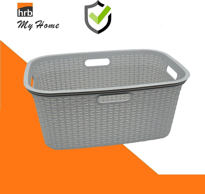 HRB Wäschekorb Plastik Rattan Optik, 40 L Wäsche Box Volumen, Wäschesammler mit 58,5 x 39 x 26 cm Au