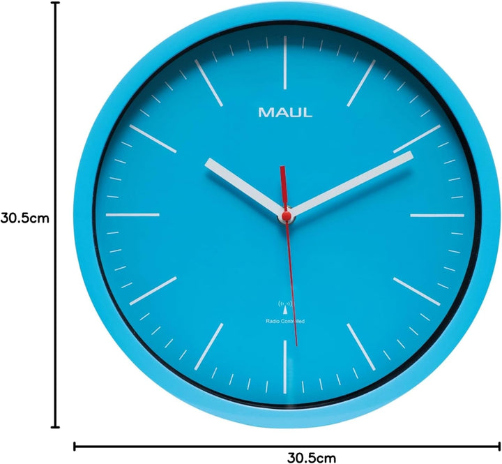 Maul Wanduhr MAULjump Ø 30,5 cm | stilvolle Funkuhr mit Mineralglas | automatische Zeiteinstellung |