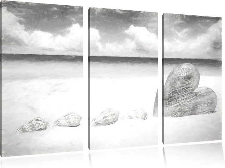 Pixxprint Sandstrand mit Muscheln als Leinwandbild/Grösse: 3 Teilig (120x80) cm/Wandbild/Kunstdruck/