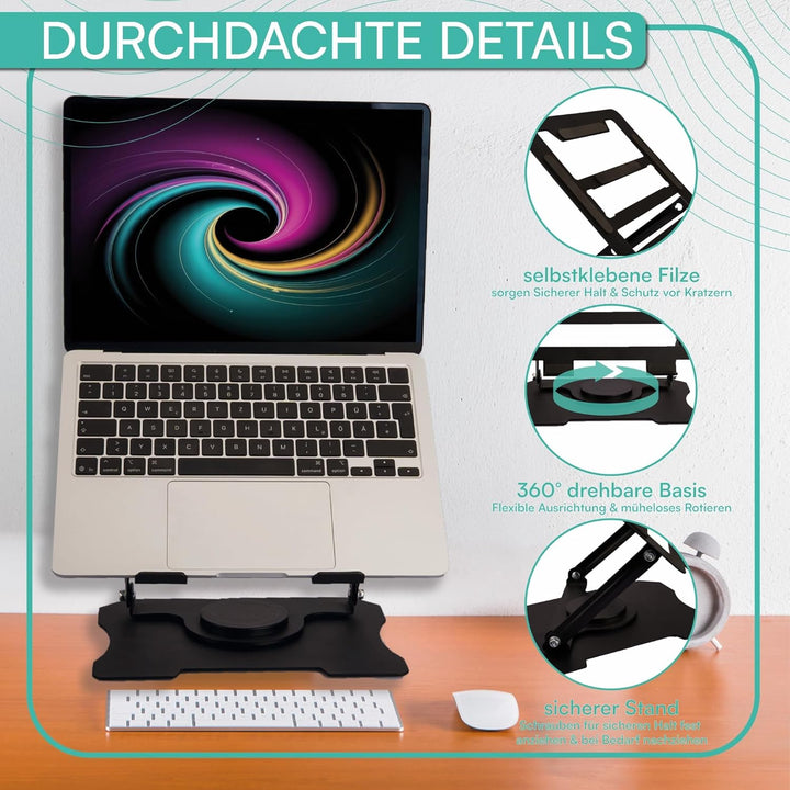 pixly Laptop Ständer 360° drehbar - Höhenverstellbarer Laptop-Halter - Ergonomischer Notebook-Stände