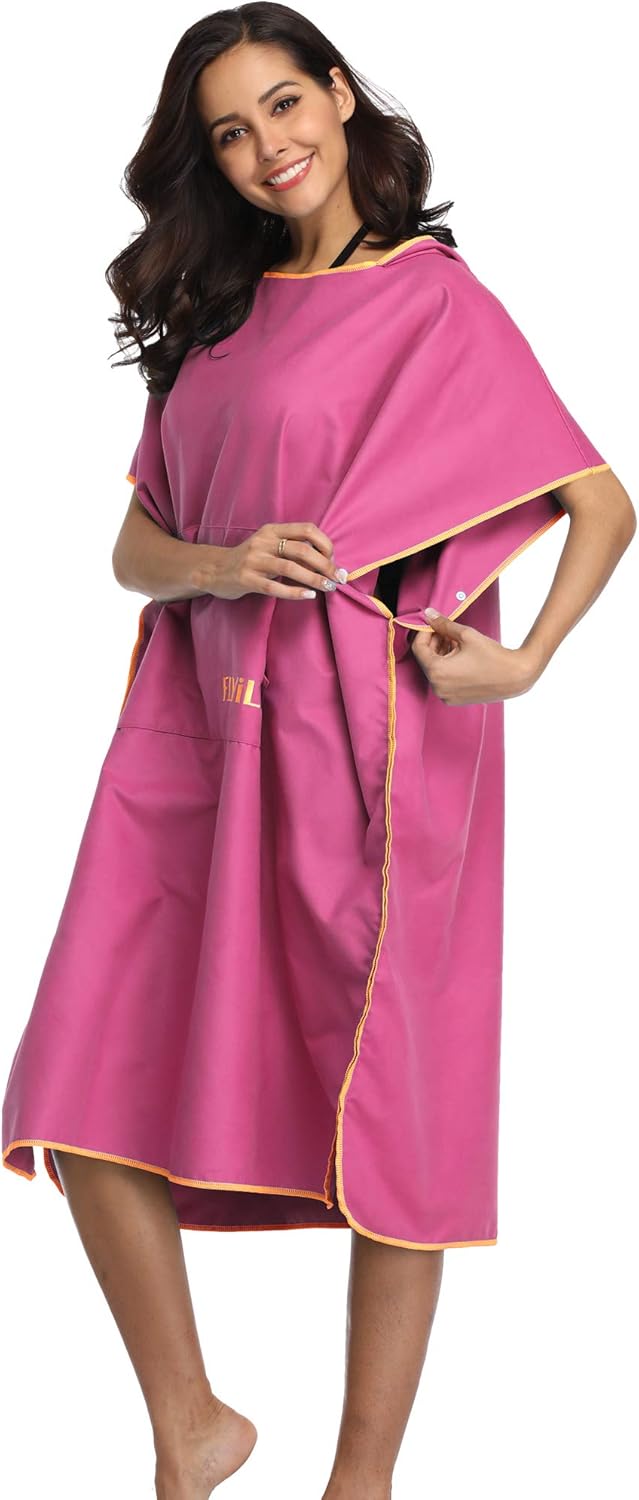 FLYILY Microfaser Surf Poncho Handtuch mit Kapuze Bademantel zum Schwimmen und Strand wechseln Einhe