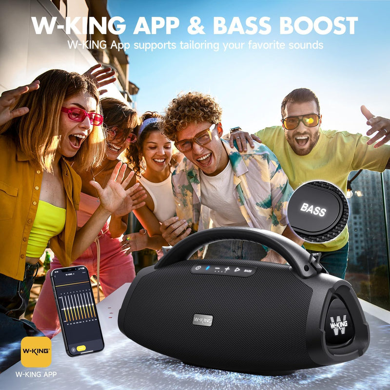 300W PEAK 200W RMS Bluetooth Lautsprecher, W-KING Musikbox Gross mit Subwoofer/EQ APP, Laut Tragbare