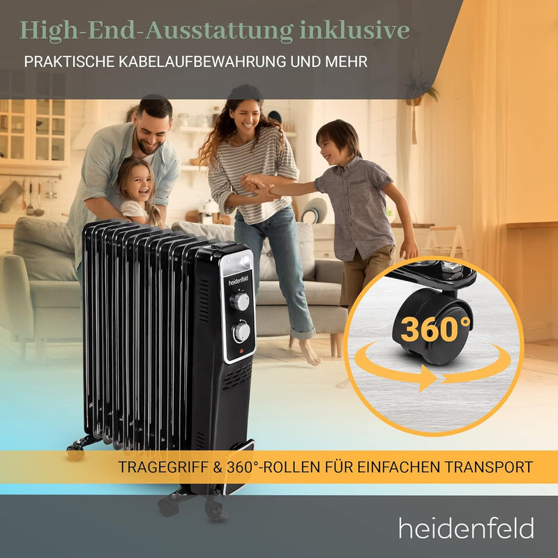 Heidenfeld Ölradiator ÖR100 | 𝟑 𝐉𝐀𝐇𝐑𝐄 𝐆𝐀𝐑𝐀𝐍𝐓𝐈𝐄 - 2500 Watt - Timerfunktion - Energiesparend - Öl Rad