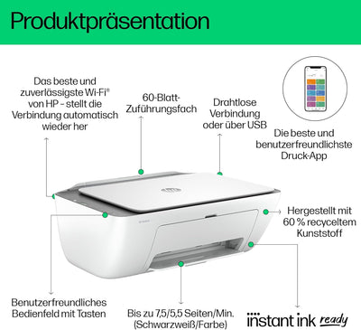 HP DeskJet 2820e Multifunktionsdrucker, 10€ Cashback, 3 Monate gratis drucken mit HP Instant Ink ink