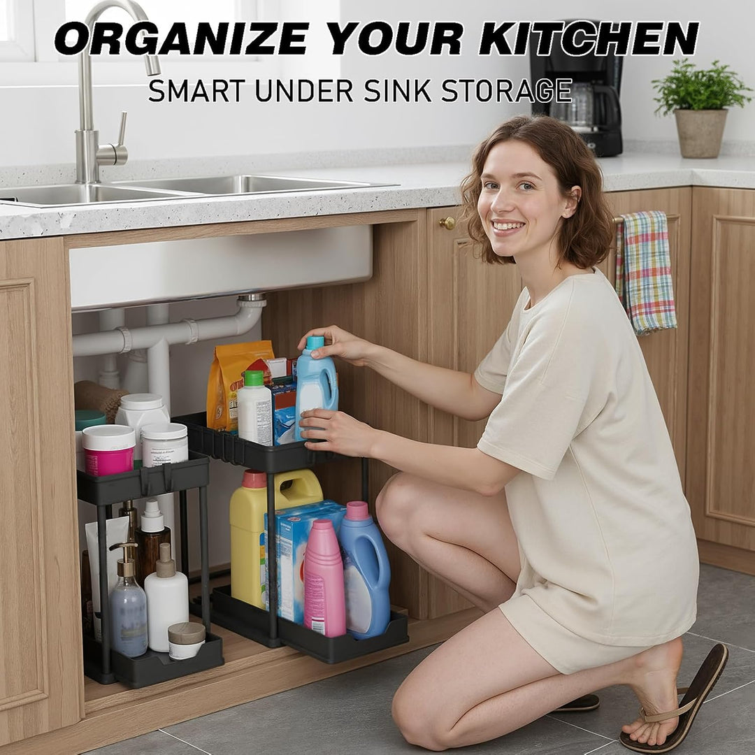 Meltrck Spülschrank Organizer - 2 Stück Unter Waschbecken Regal Organizer - Ausziehbares Lagerregal