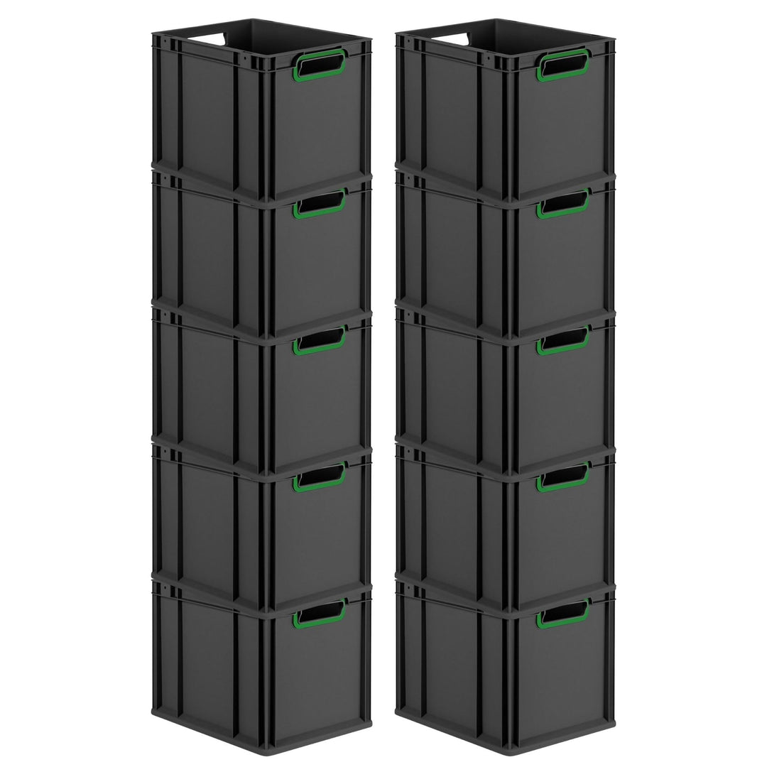 PROREGAL SparSet 10x Eurobox NextGen Color | HxBxT 32x30x40cm | 30 Liter | Griffe grün offen | Schwa