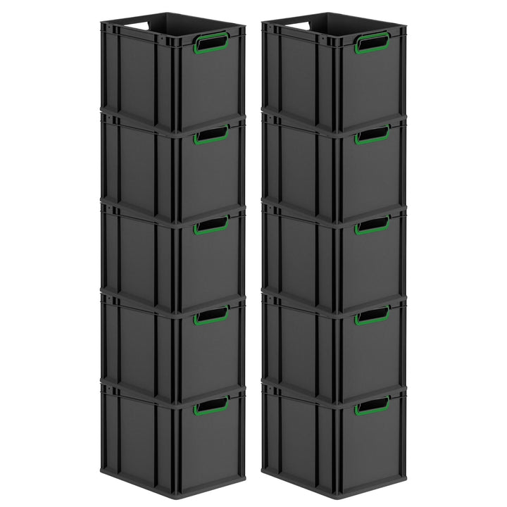 PROREGAL SparSet 10x Eurobox NextGen Color | HxBxT 32x30x40cm | 30 Liter | Griffe grün offen | Schwa