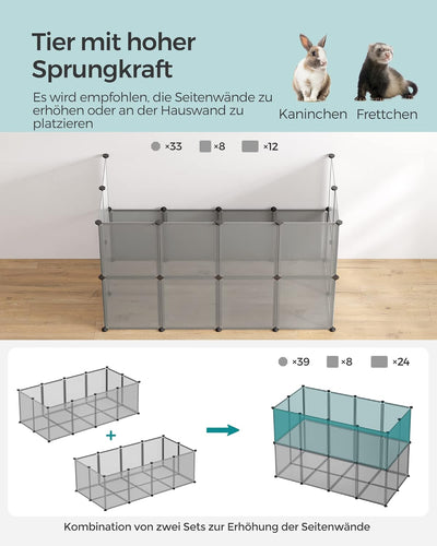 SONGMICS Freigehege mit Bodenplatten, Laufstall, Meerschweinchen Gehege, aus Kunststoff, Gehege für