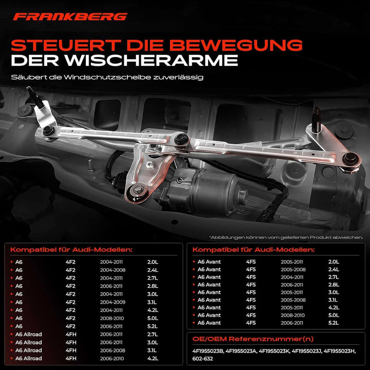 Frankberg 1x Scheibenwischer Wischergestänge ohne Motor Vorne Links oder Rechts Kompatibel mit A6 4F