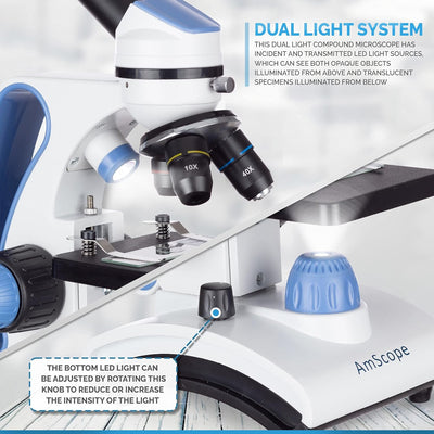 AmScope M162C-2L-PB10-WM Awarded 2018 Best Students and Kids Mikroskop-Set – 40X-1000X Dual Light Ga