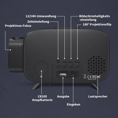 ELEHOT-Store Radiowecker mit projektion,180°Projektionswecker,12/24H Wecker Digital Snooze Funktion,