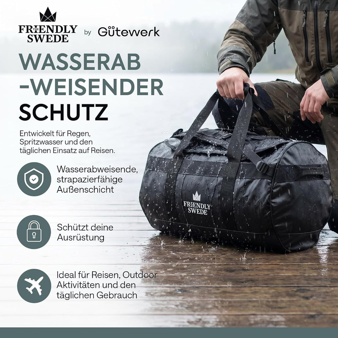The Friendly Swede Wasserfeste Reisetasche Duffle Bag Rucksack - 30L / 60L / 90L - Seesack, Sporttas