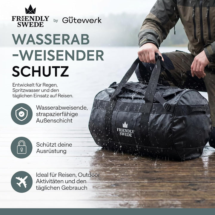 The Friendly Swede Wasserfeste Reisetasche Duffle Bag Rucksack - 30L / 60L / 90L - Seesack, Sporttas