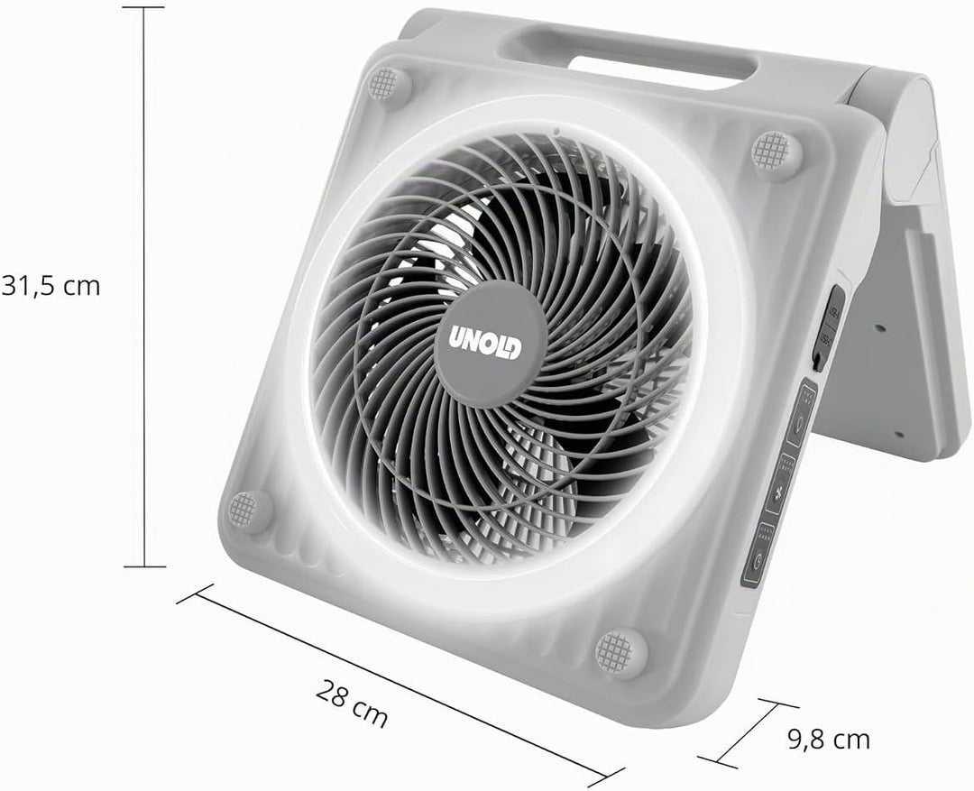 Unold 86517 Standventilator – Solarventilator für Camping | Akku-Solar-Ventilator mit LED-Beleuchtun