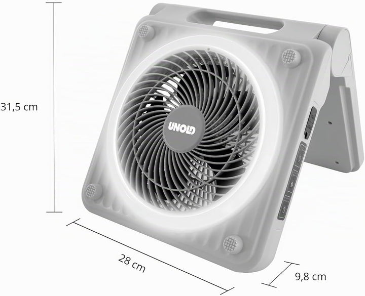 Unold 86517 Standventilator – Solarventilator für Camping | Akku-Solar-Ventilator mit LED-Beleuchtun