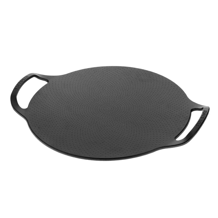Victoria Grillplatte fur Pizza Gusseisen Pizzablech, 38cm mit Griffen, Induktion, Feuer, Grill, Ofen
