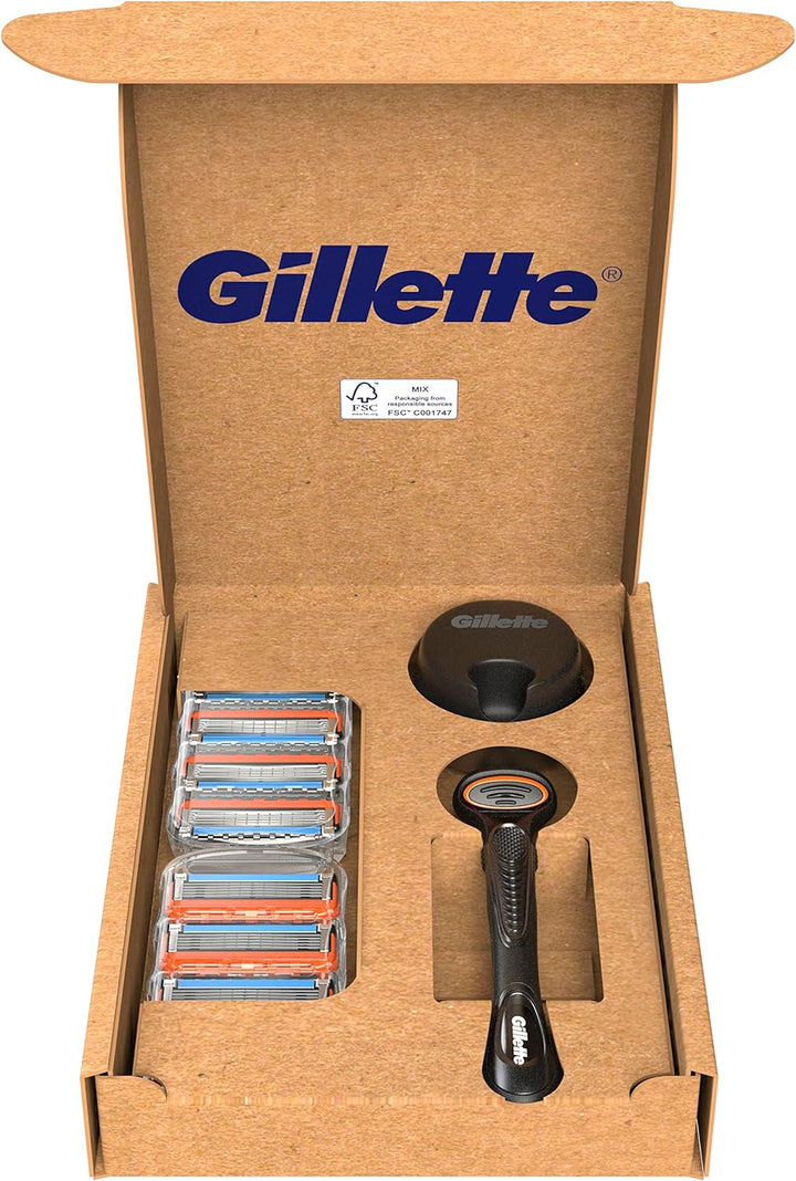 Gillette Fusion 5 Nassrasierer Herren, Rasierer + 8 Rasierklingen + Rasierer-Halter, Geschenk für Mä