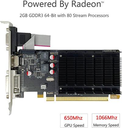 QTHREE Radeon HD 5450 Grafikkarte, 2 GB, GDDR3, 64 Bit, DVI HDMI VGA, Low Profile, PCI Express x16,