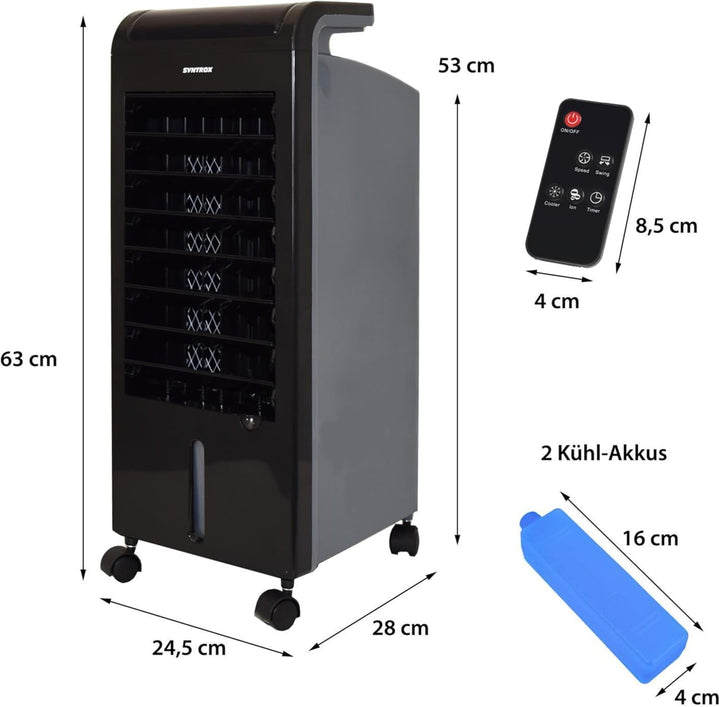 Syntrox Mobiler Luftkühler mit Wasser Soft | Luftbefeuchter | Verdunstungskühler, 80 Watt, 5 Liter K