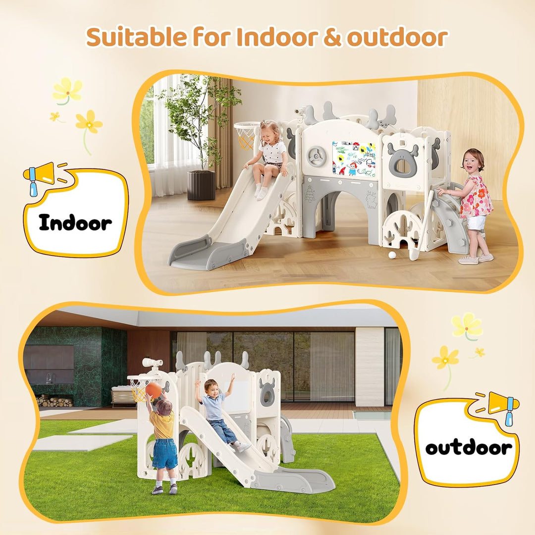 Krovtoy Kinderrutsche, Kleinkinderrutsche freistehend mit Basketballkorb, Kleinkinderklettergerüst,
