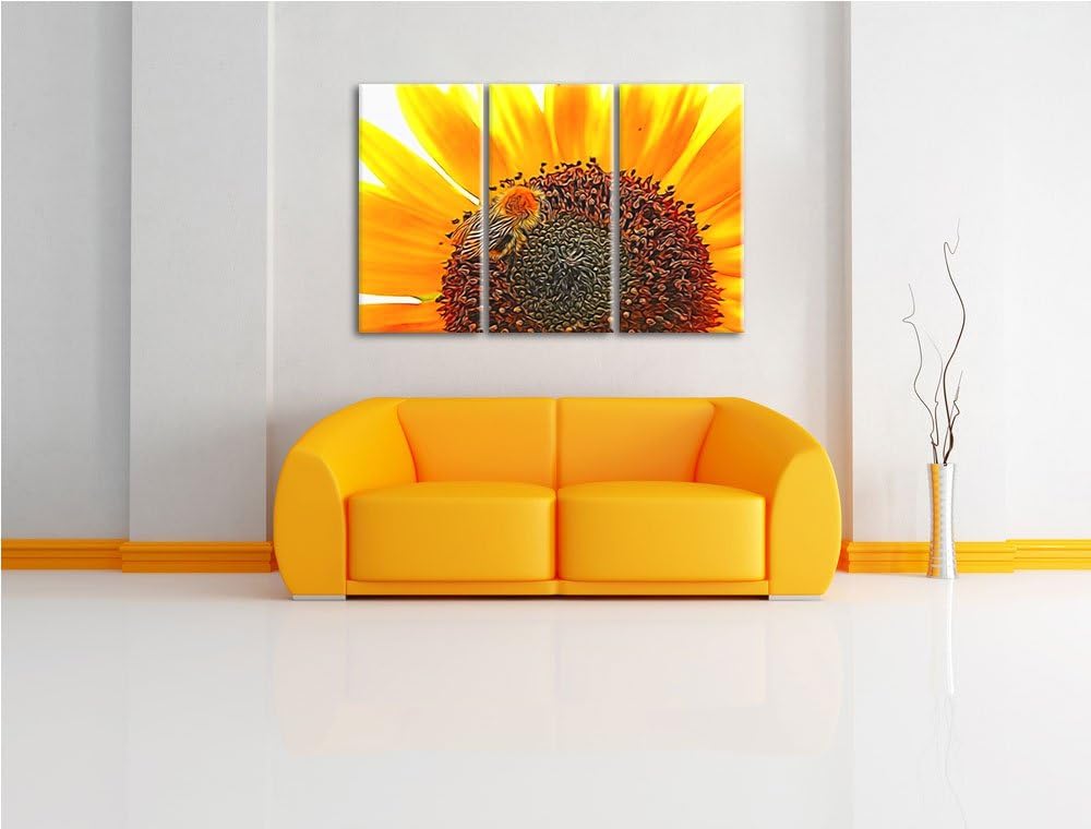 Biene auf Sonnenblume NewArt 3-Teiler Leinwandbild 120x80 Bild auf Leinwand, XXL riesige Bilder fert
