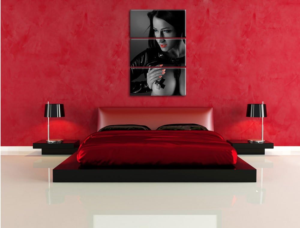 Pixxprint schwarzhaarige sexy Frau schwarz/weiss als Leinwandbild/Grösse: 3 Teilig (120x80 cm) cm/Wa