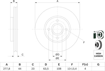 Bosch BD1676 Bremsscheiben - Vorderachse - ECE-R90 Zertifizierung - zwei Bremsscheiben pro Set