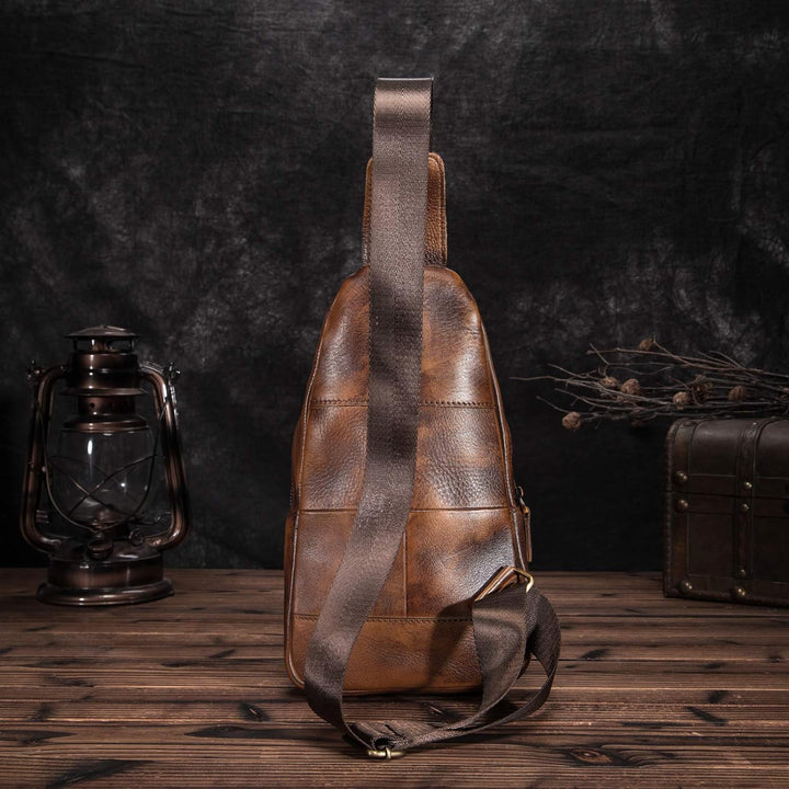 Le’aokuu Herren Echtes Leder Hüfttasche Brusttasche Bauchtsche Crossbody Bag Sling Bag Schultertsche