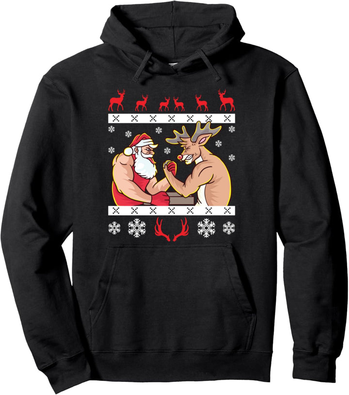 Weihnachtsmann und Rentier Armdrücken Ugly Christmas Sweater Pullover Hoodie