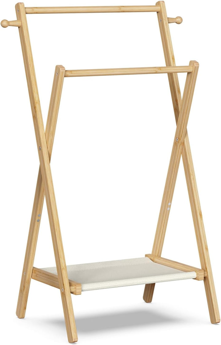 BAMBOOHOMIE Kinderkleiderständer, Kostümständer für Kinder, mit Regal und Doppelstangen, zusammenkla