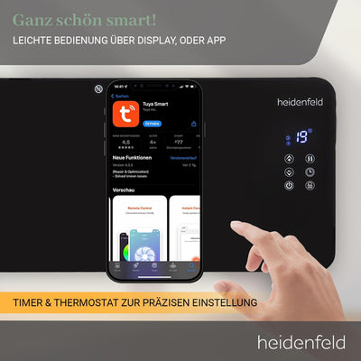 Heidenfeld Konvektor Heizung GK200 | 𝟯 𝐉𝐀𝐇𝐑𝐄 𝐆𝐀𝐑𝐀𝐍𝐓𝐈𝐄 - Glaskonvektor mit WLAN - 2000 Watt - Heizlüf