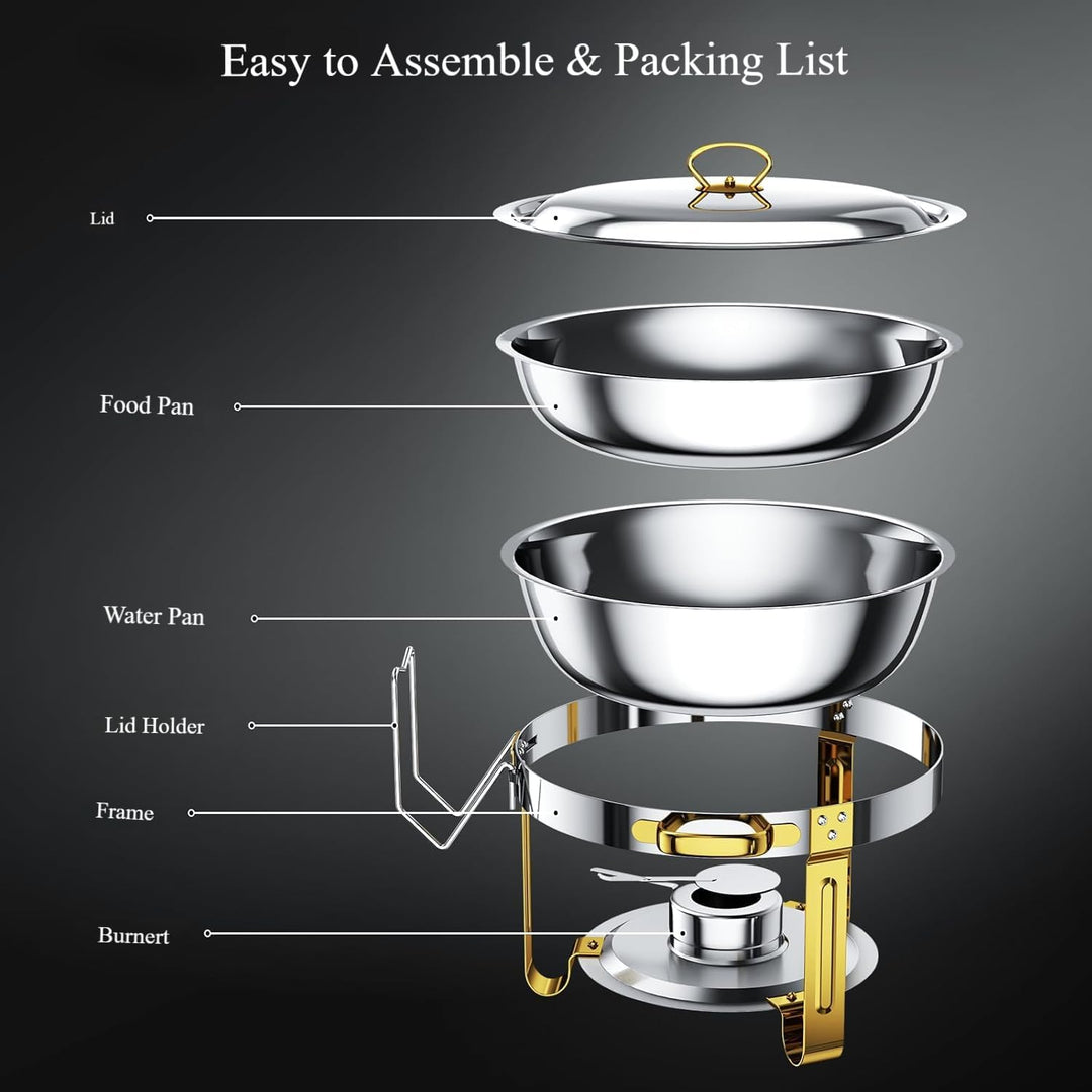 Chafing Dish Set 4,5L Rund Speisenwärmer mit Glasdeckel Erstklassiger 410 Edelstahl Wärmebehälter Su