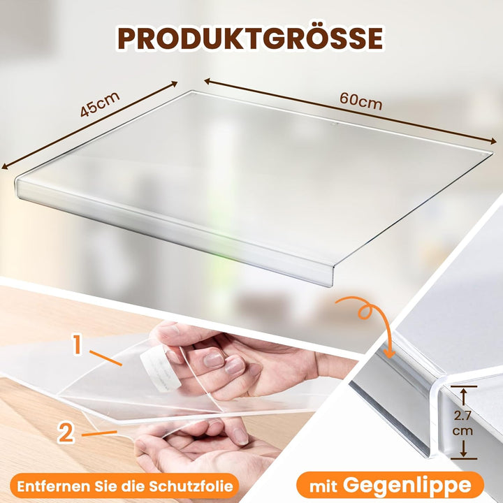 Gracenal Acryl Schneidebrett, 60x45cm Cutting Board, Grosses Schneidbrett Rutschfest mit Lippe, Schn
