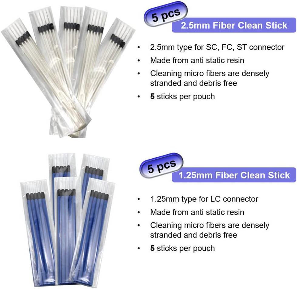 QIIRUN Fiber Optic Cleaners Kit Glasfaser Reiniger Kit, FTTH-Reinigungswerkzeuge mit 1,25 mm/2,5 mm